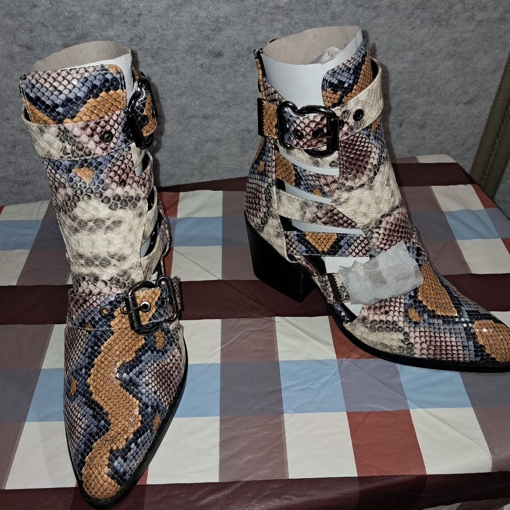 Stylish Snakeskin Buckle Ankle Boots New With Box